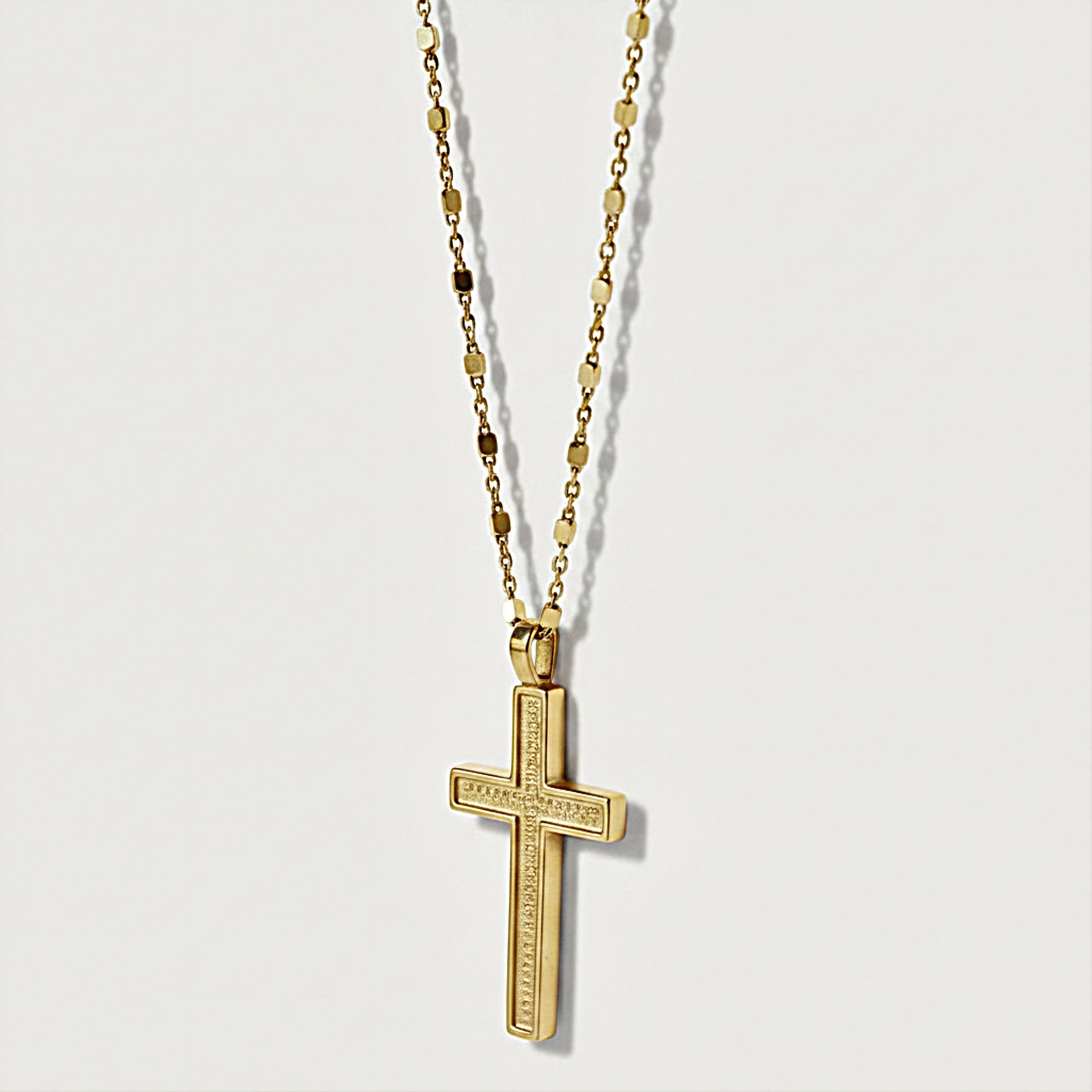 18k gold cross pendant necklace with delicate chain, a timeless expression of faith and devotion from Rachel's Worth.