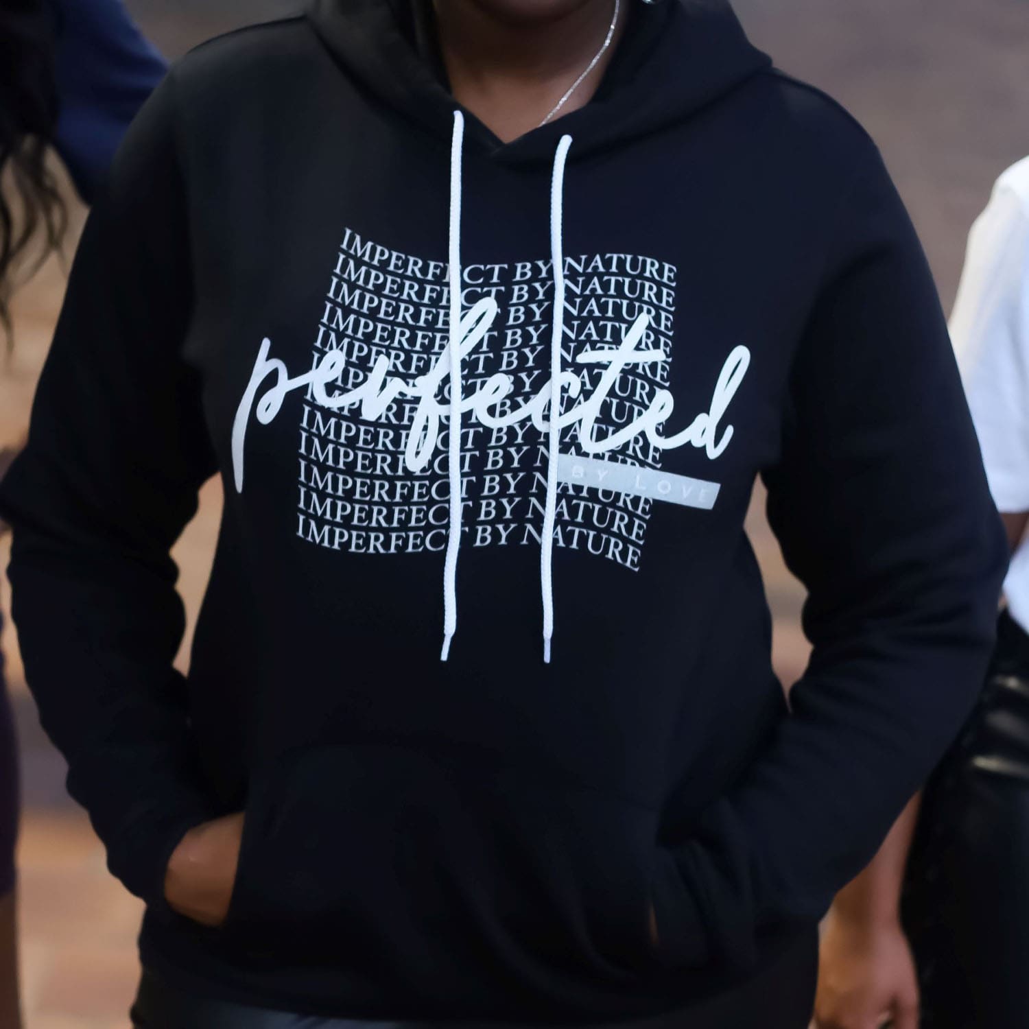 Imperfect by Nature, Perfected by Love Wave Black Women's Hoodie