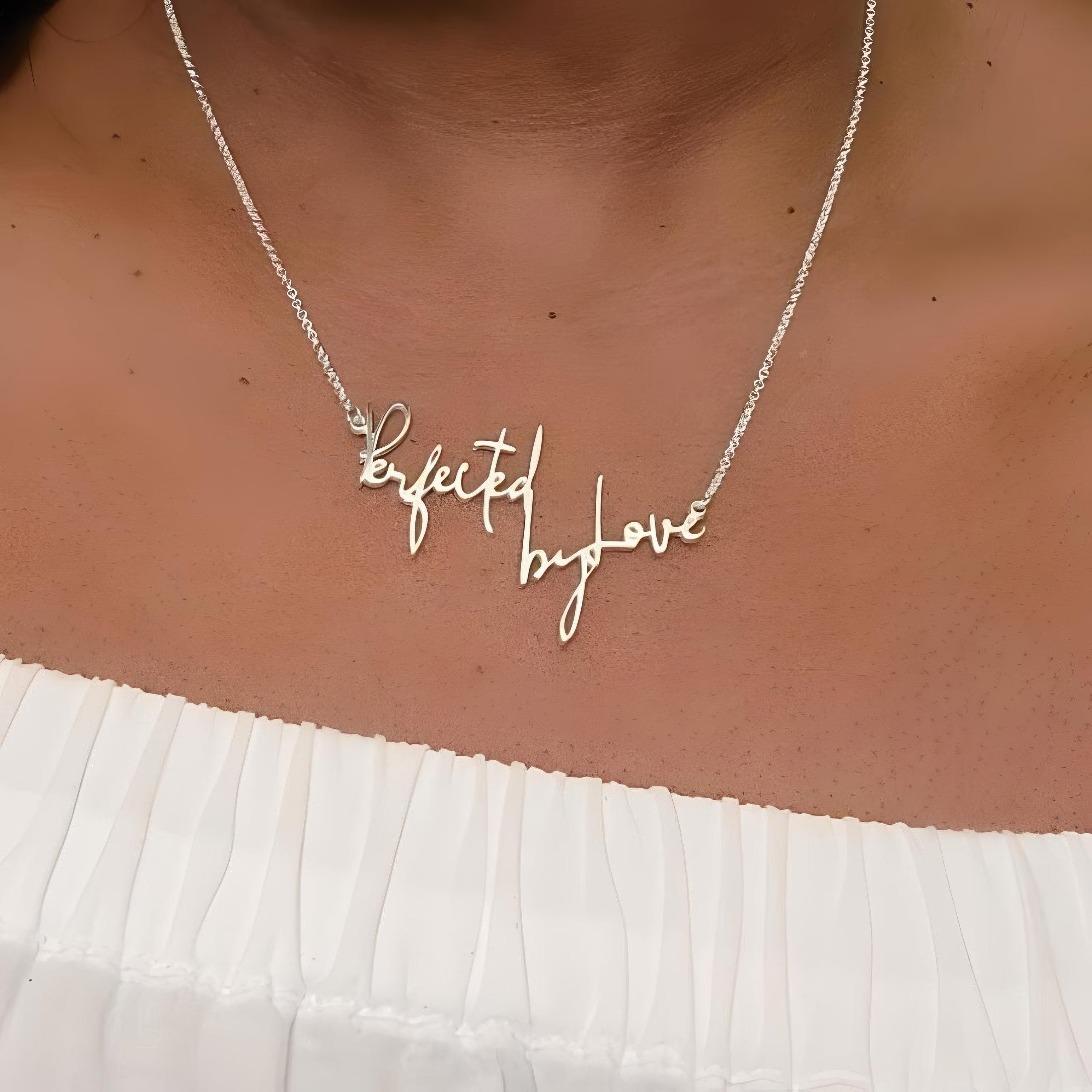 Perfected by Love Sterling Silver Rachel's Worth Affirmation Necklace Modeled