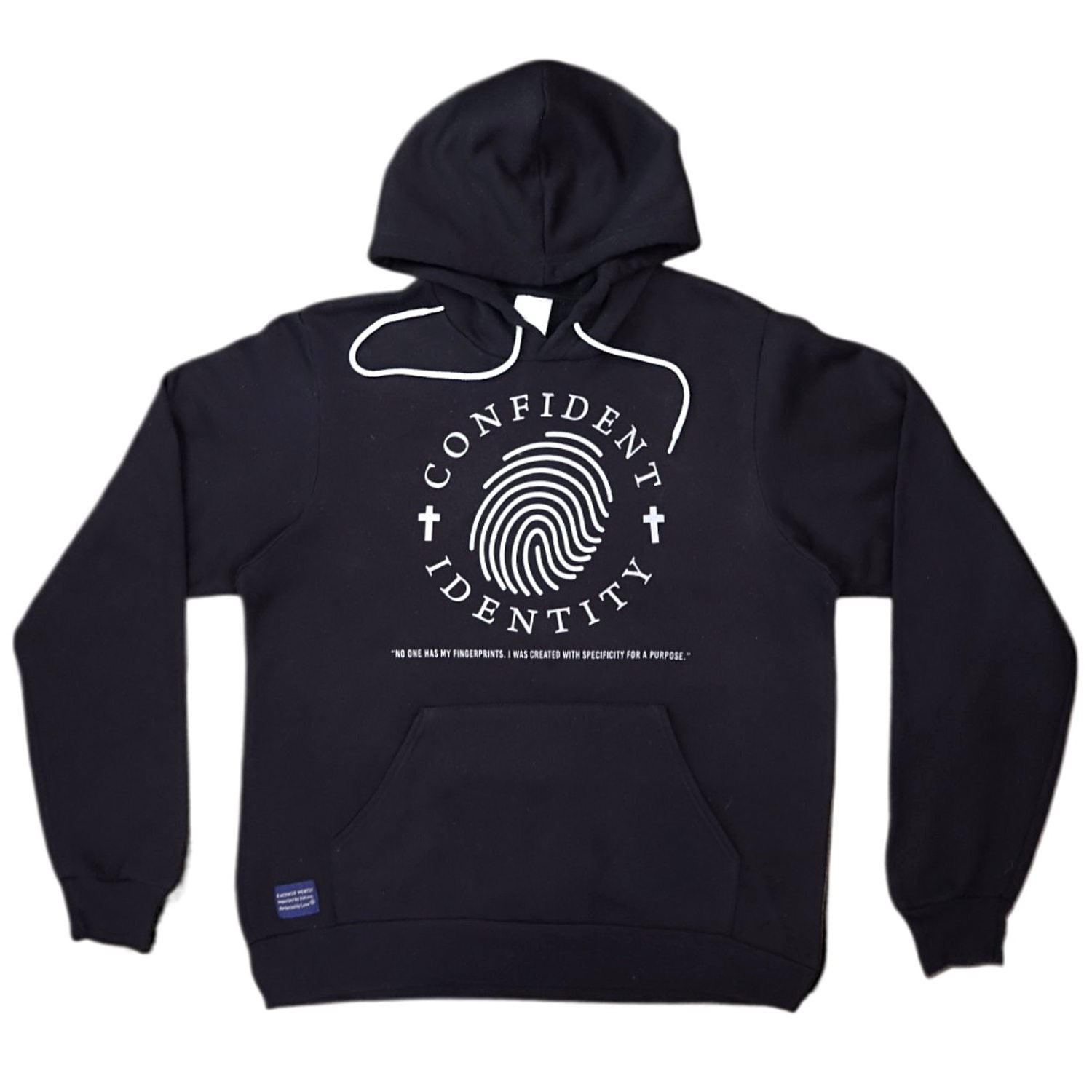 confident identity cross women's black hoodie