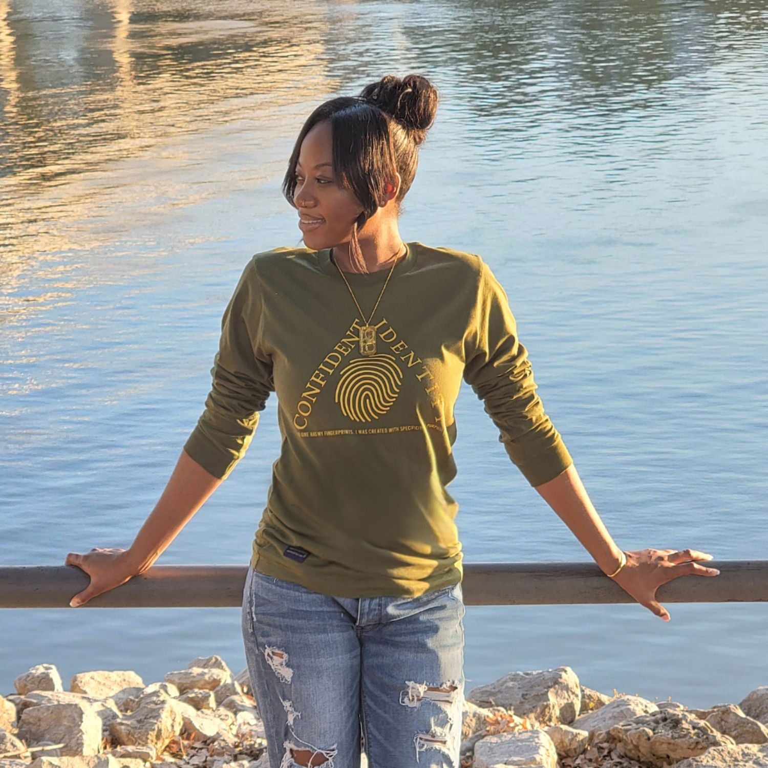 Model Long Sleeve Olive Confident Identity Shirt