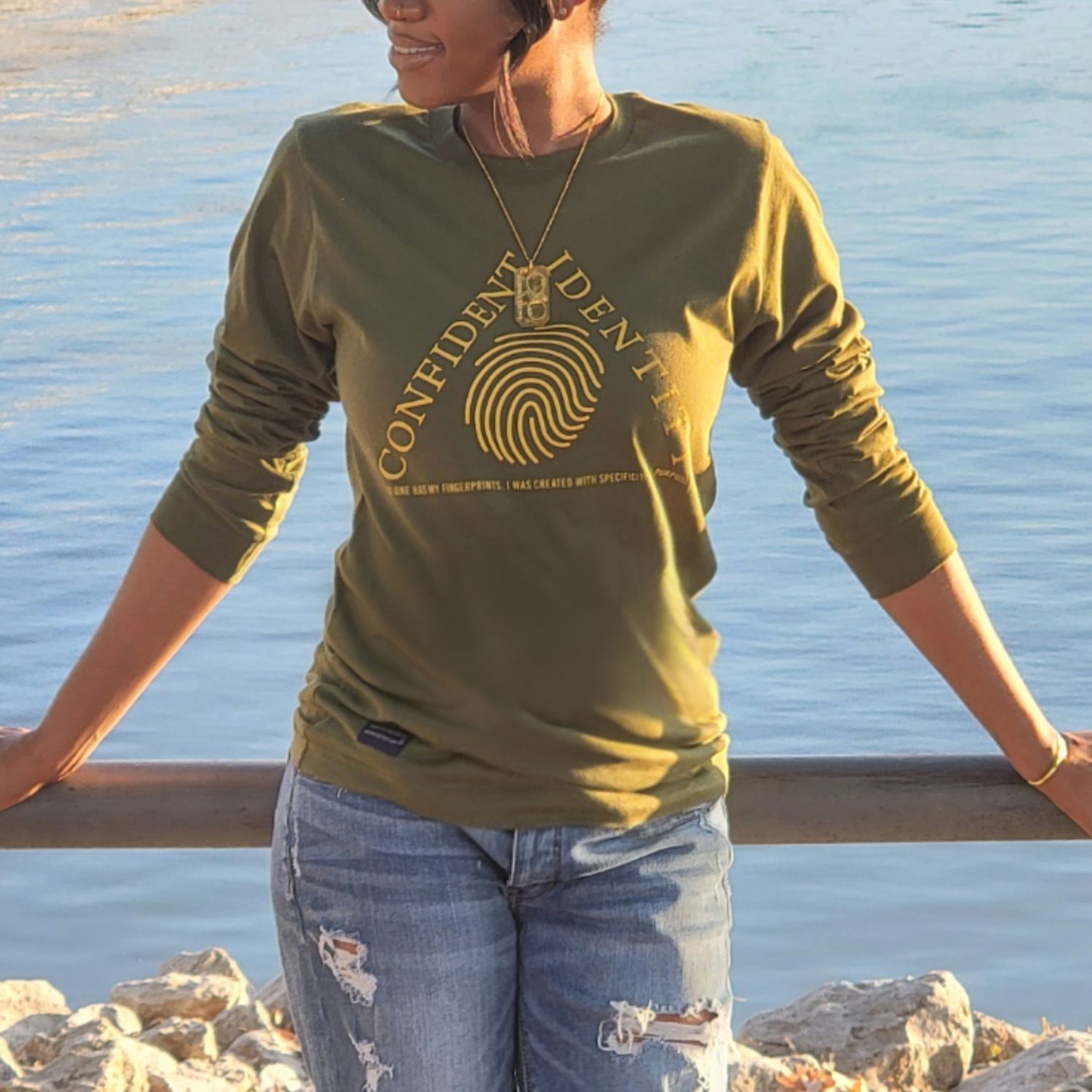 Olive Long Sleeve Confident Identity Shirt Close-Up