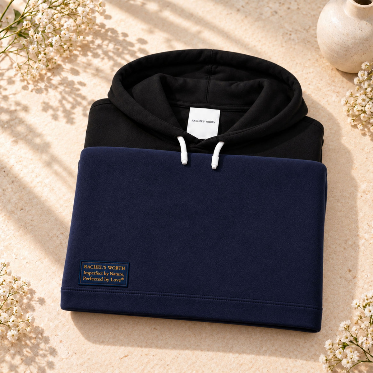 Navy and black color options for the Rachel's Worth Confident Identity Cross Women's Hoodie.