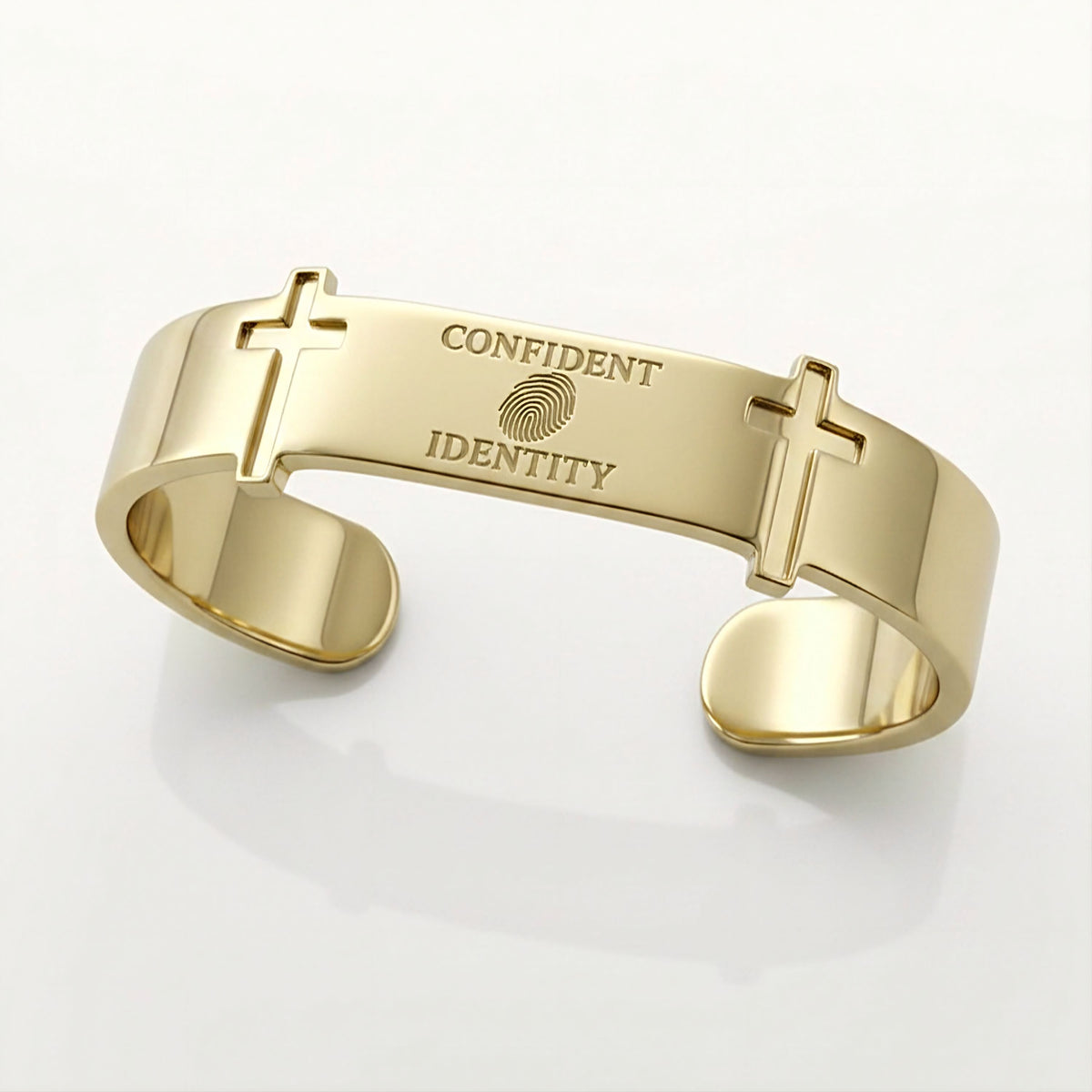 Rachel's Worth Confident Identity Solid 14K Gold Cuff Bracelet representing faith, purpose, and confidence rooted in Christ.