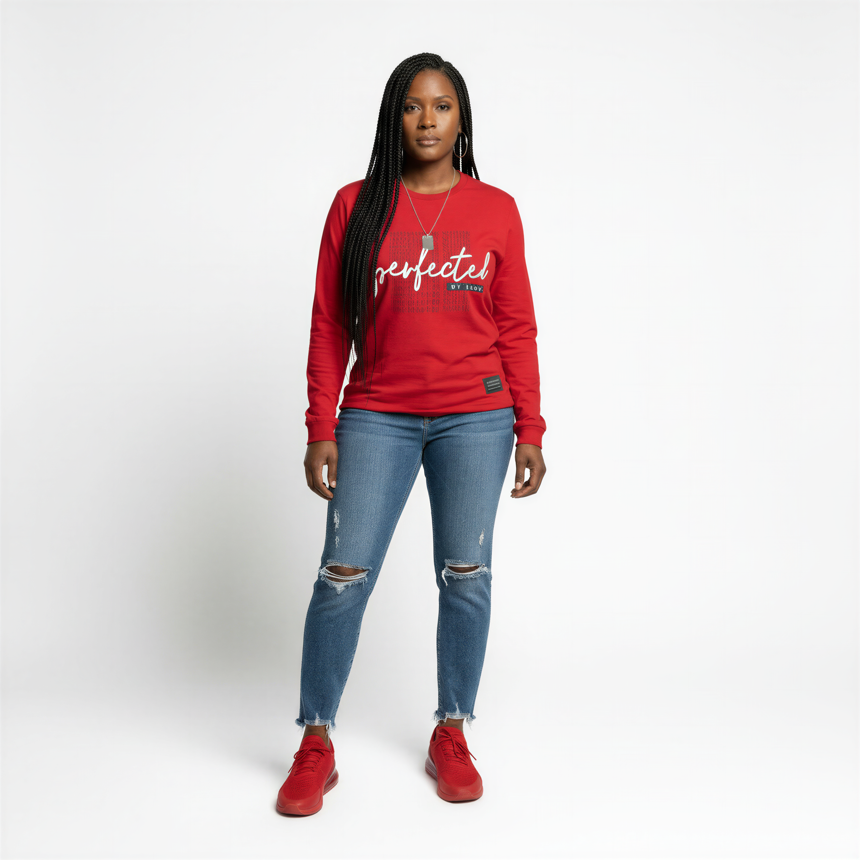 Rachel’s Worth ‘Imperfected By Nature, Perfected By Love’ red long sleeve women’s t-shirt