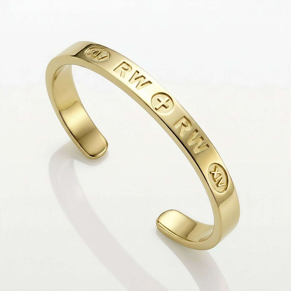 Detailed view of the solid 14K gold craftsmanship on the Rachel's Worth Lineage Cuff Bracelet.