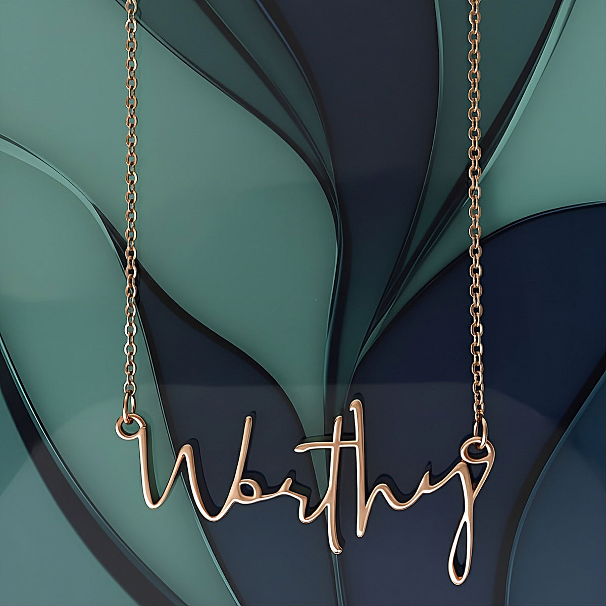 Rachel's Worth Worthy 18K Rose Gold Vermeil Affirmation Necklace inspired by God-given worth, faith, and purpose.