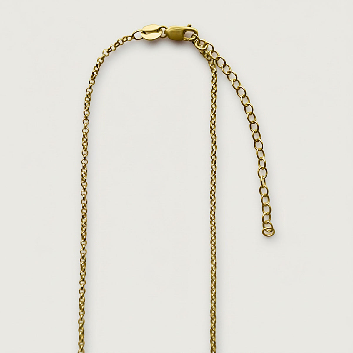 Close-up of the XIV 18K Yellow Gold Vermeil Necklace showing the diamond-cut rolo chain, 2-inch extender, and lobster-claw clasp.