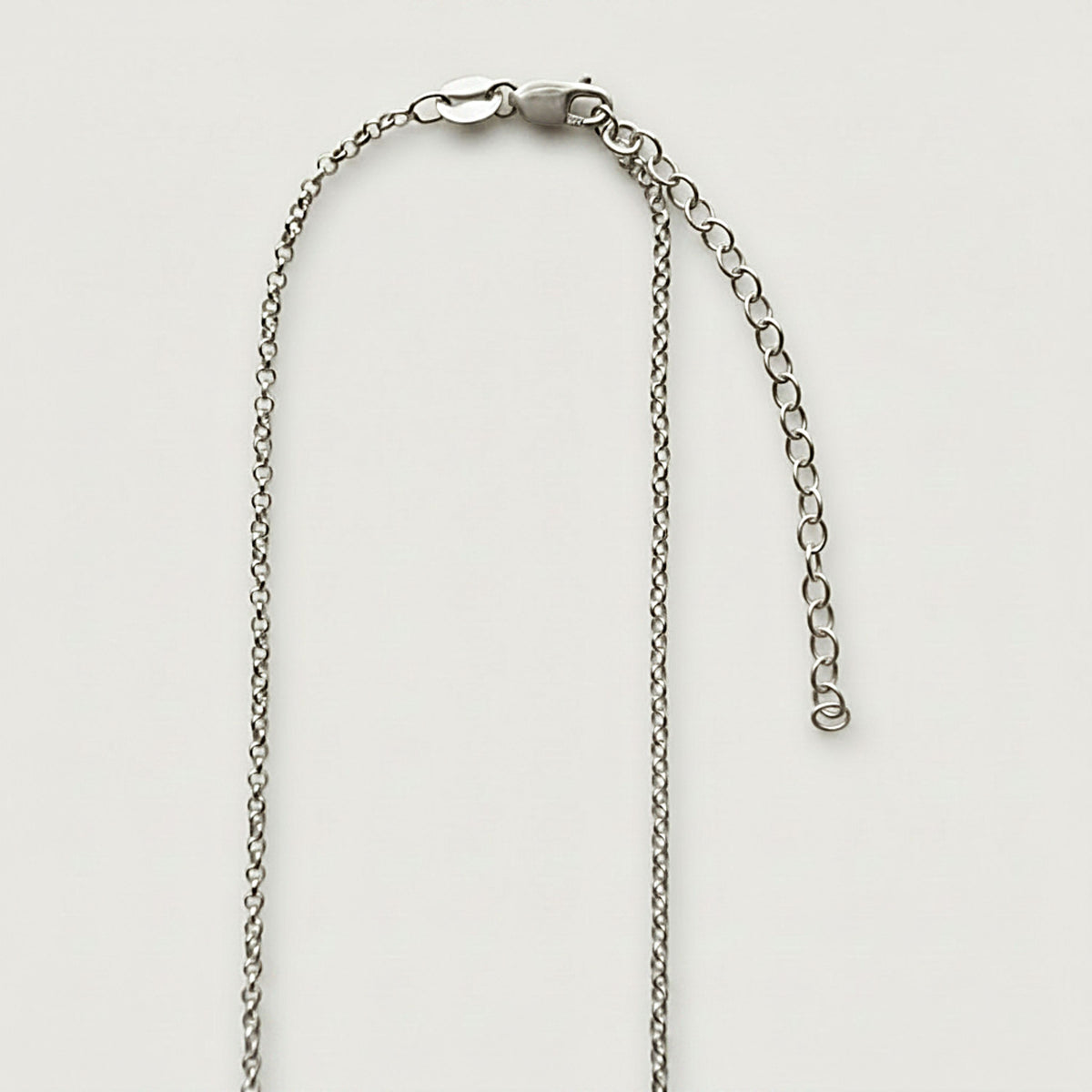 Close-up of the Rachel's Worth XIV Sterling Silver Necklace showing the chain and secure clasp construction.