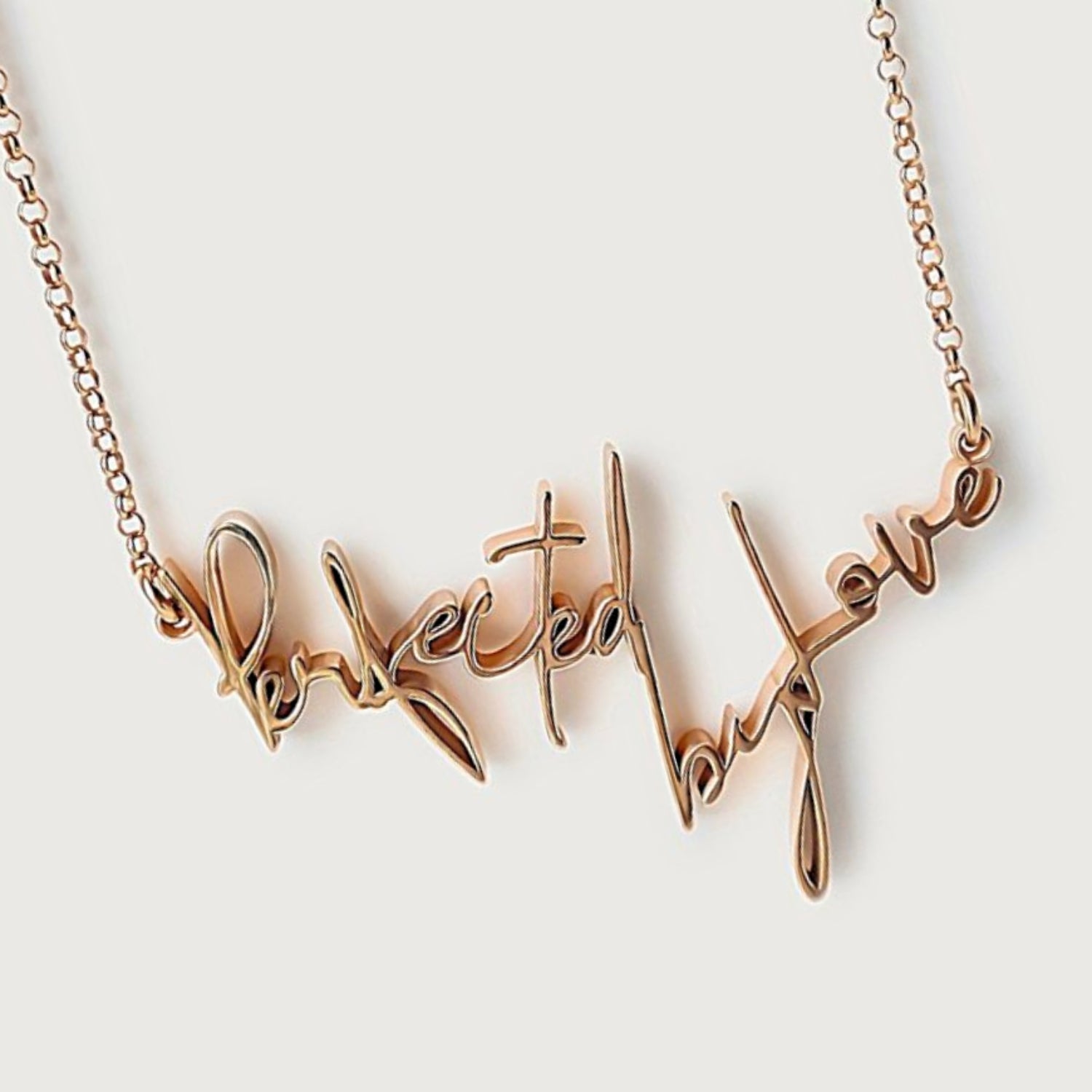 Perfected by Love 18k Rose Gold Affirmation Necklace by Rachel's Worth