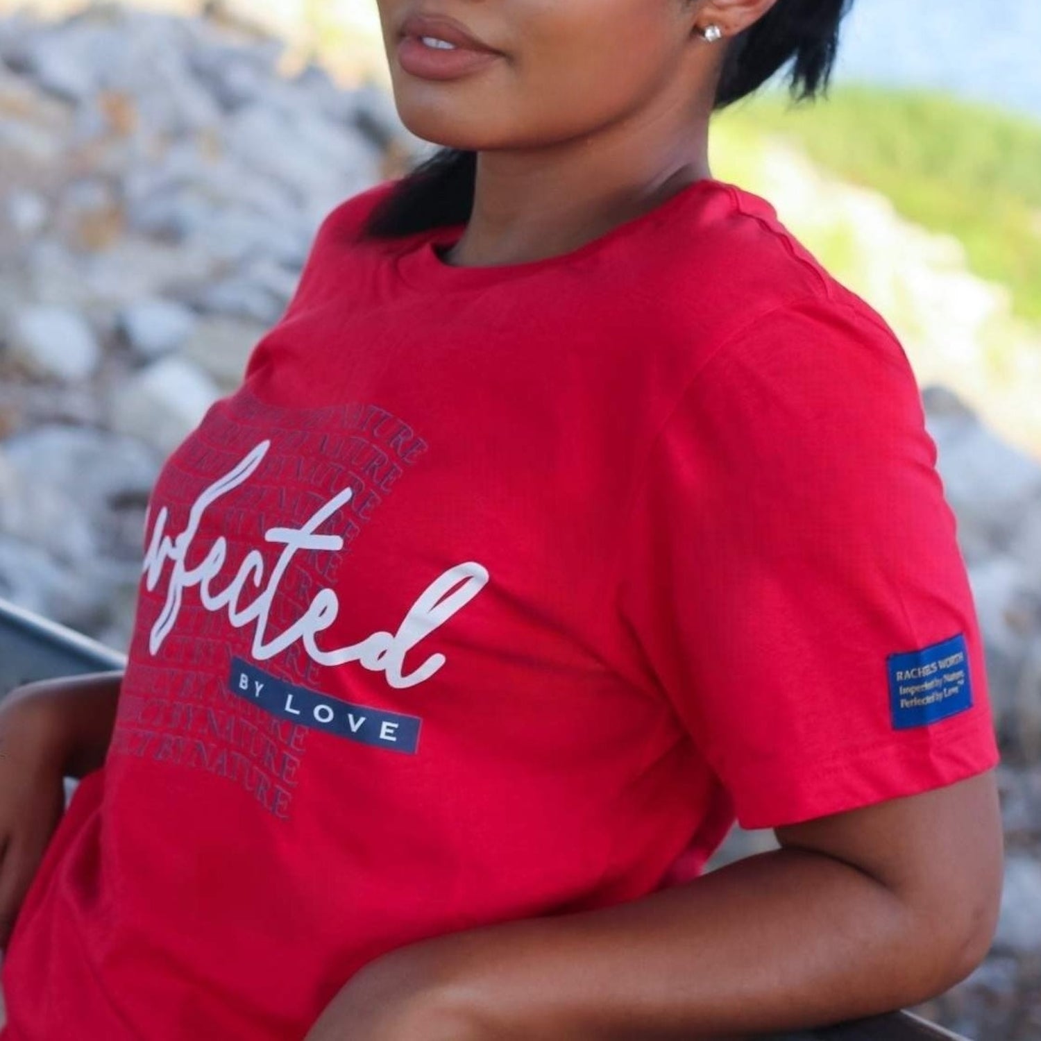 Short Sleeve Red Perfected by Love Tee Model