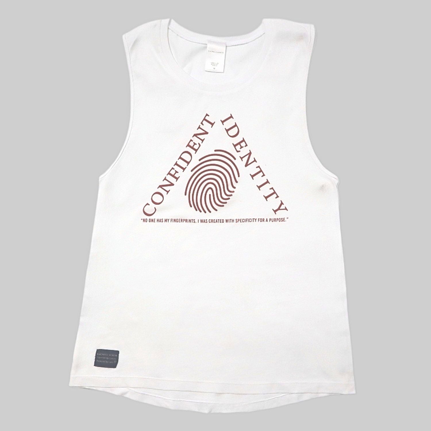 White Sleeveless Confident Identity Tank Shirt