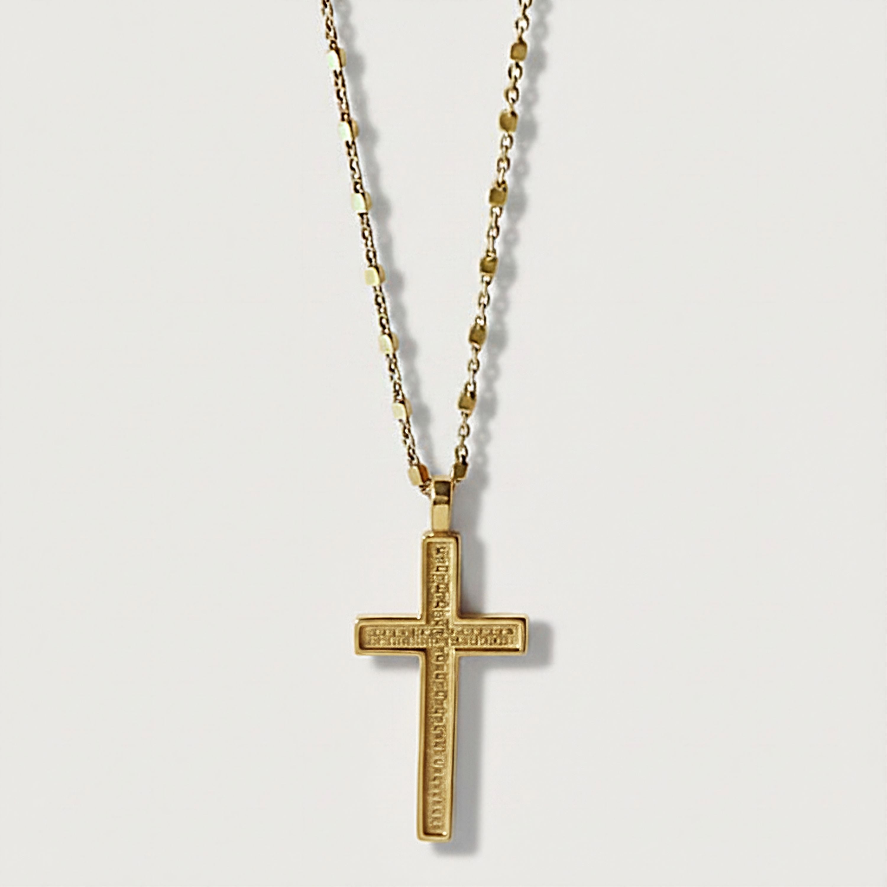 18k gold cross necklace featuring a minimalist cross pendant, Christian faith jewelry for women by Rachel's Worth.