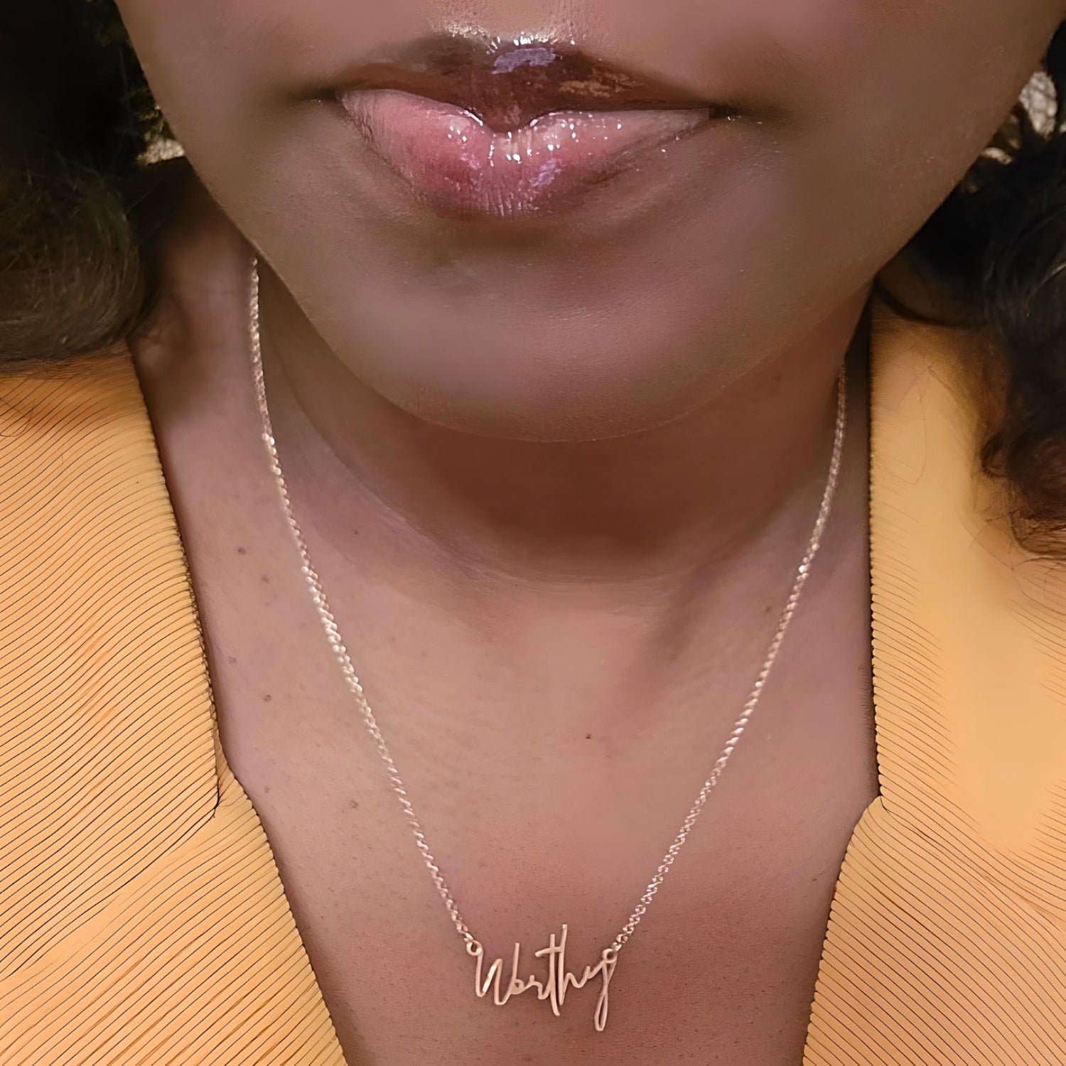 Display Rachel's Worth 18K Rose Gold Worthy Affirmation Necklace