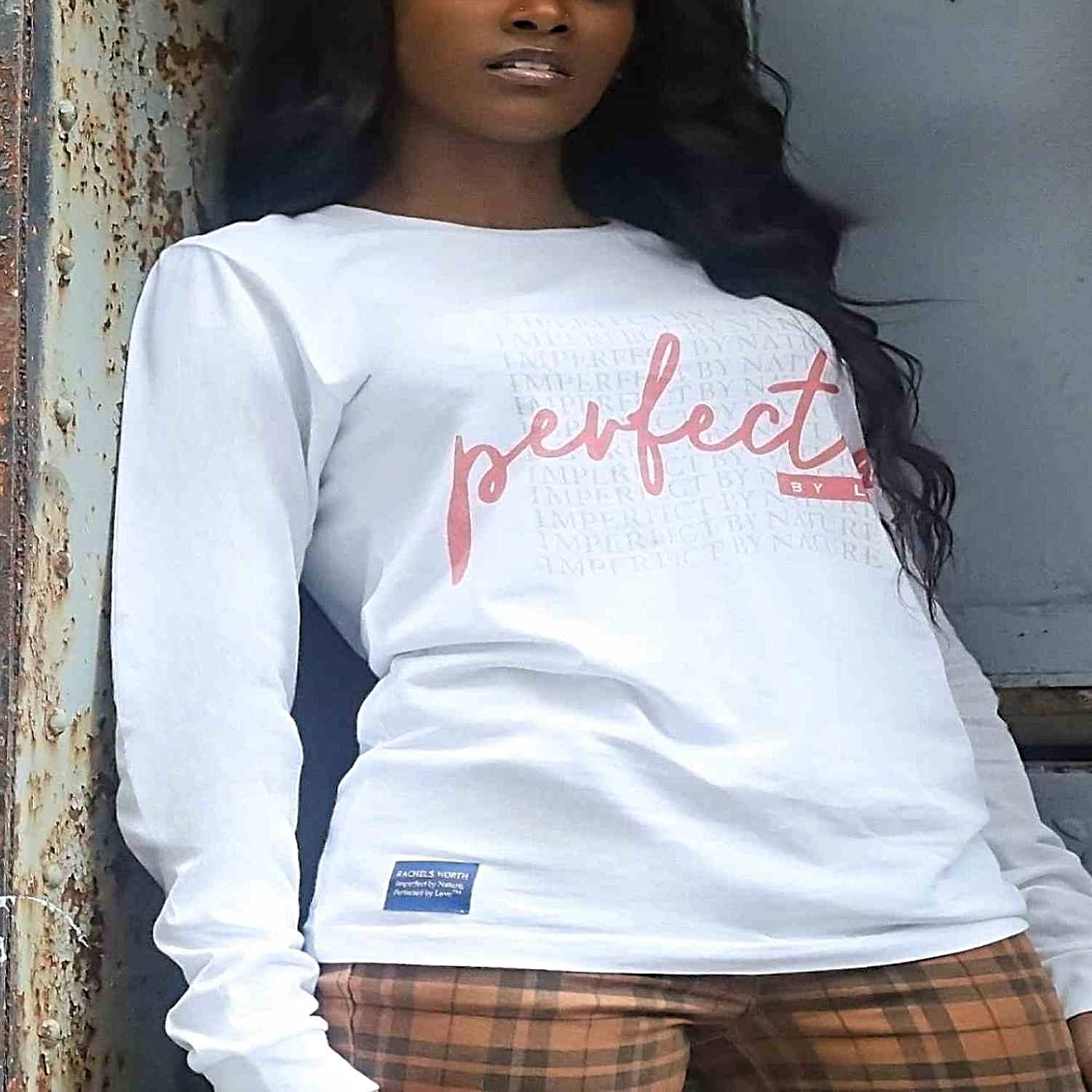Long Sleeve White Perfected by Love Wave Shirt Model