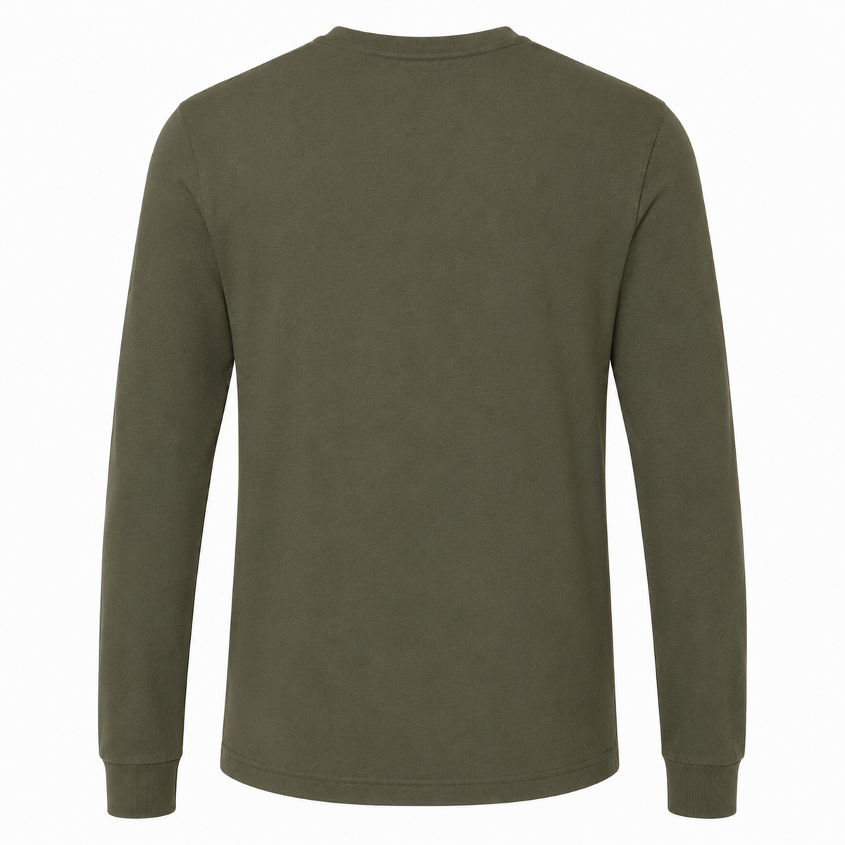 Back view of the Rachel's Worth Confident Identity Cross Women's Olive Long Sleeve T-Shirt showing its clean silhouette.