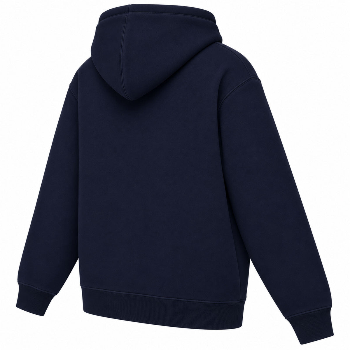 Back view of the Rachel's Worth Confident Identity Cross Women's Navy Hoodie showing its clean hooded silhouette.