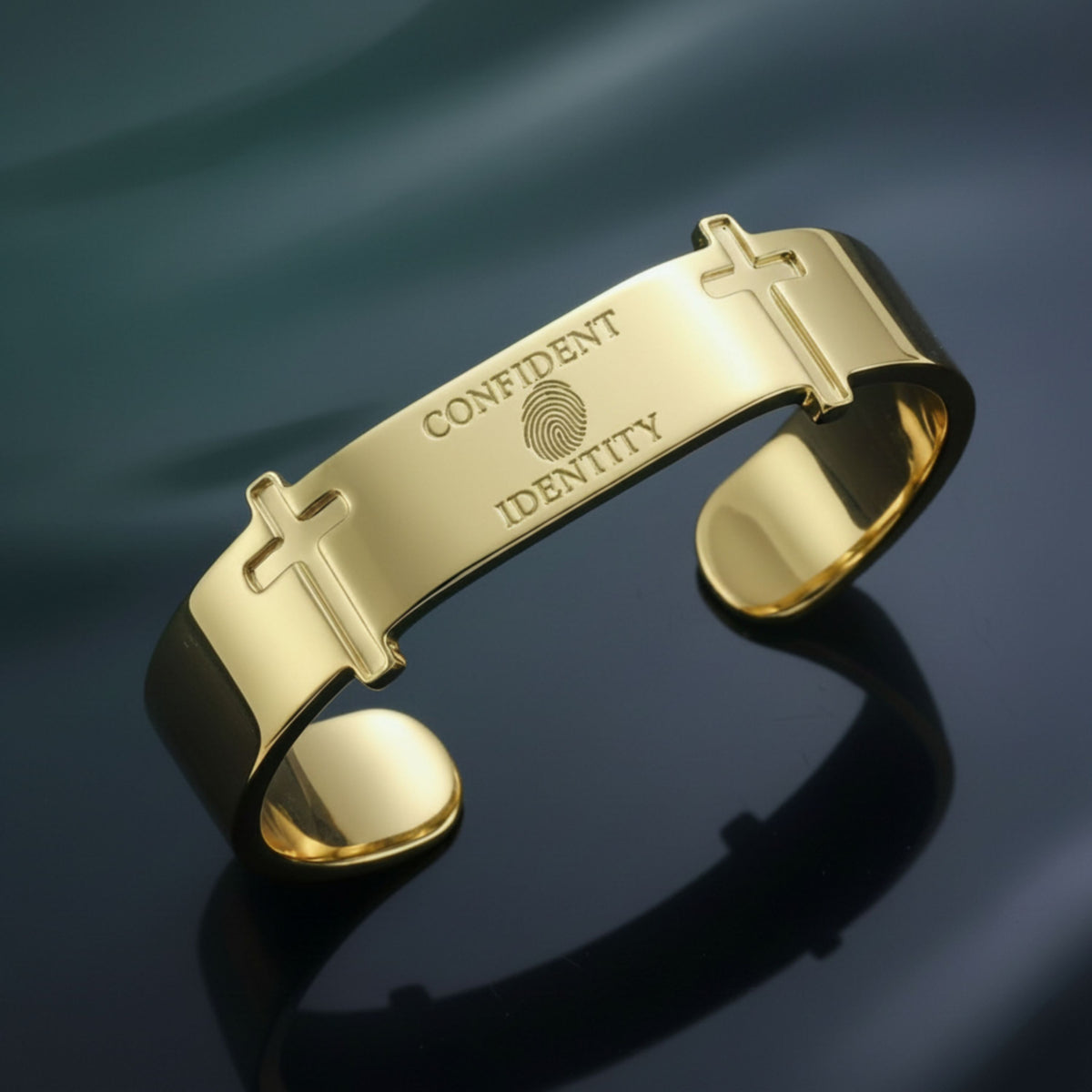 Rachel's Worth Confident Identity Solid 14K Gold Cuff Bracelet, an heirloom-quality fine jewelry design inspired by identity in Christ.