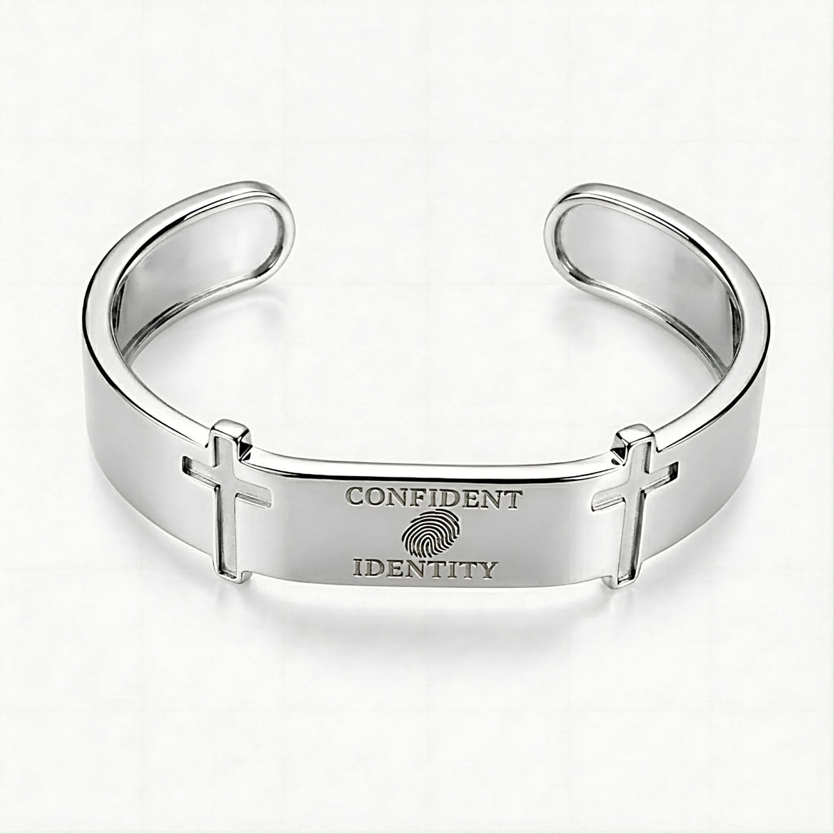 Close-up of the Confident Identity Sterling Silver Cuff Bracelet highlighting its clean lines and refined polished finish.