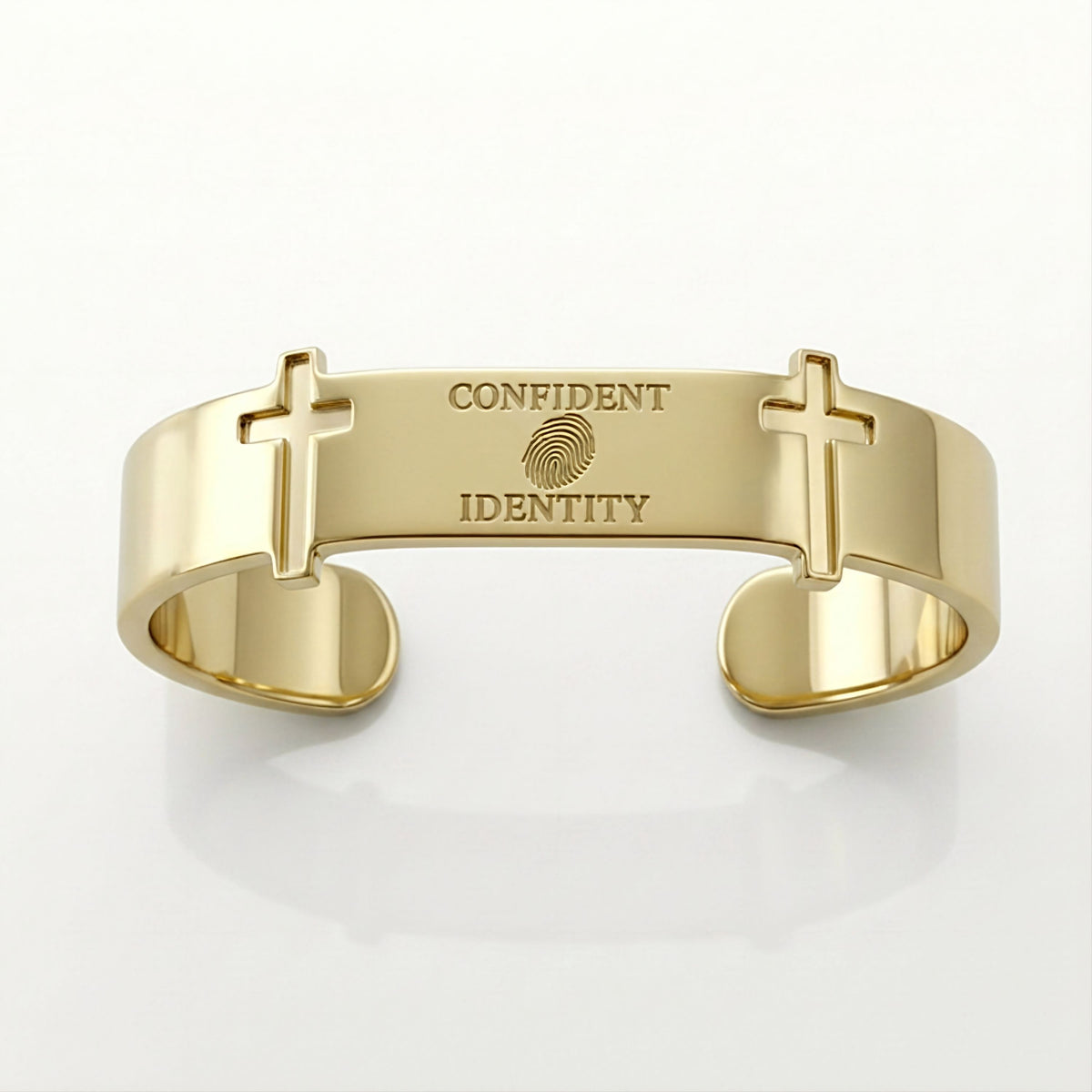 Confident Identity Yellow Gold Vermeil Cuff Bracelet representing faith, purpose, and quiet confidence rooted in Christ.