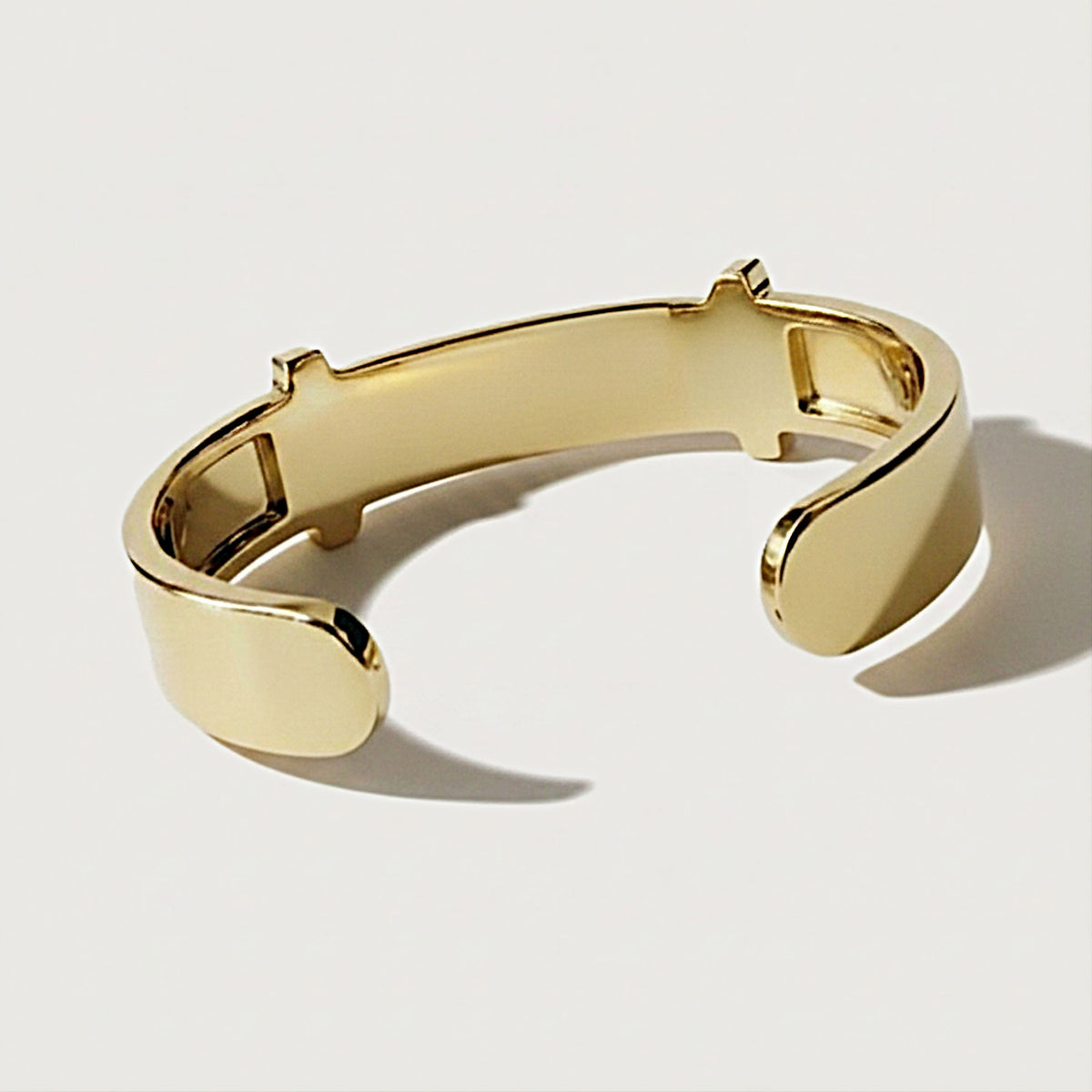 Interior view of the Rachel's Worth Yellow Gold Vermeil Cuff Bracelet showing its smooth polished construction.