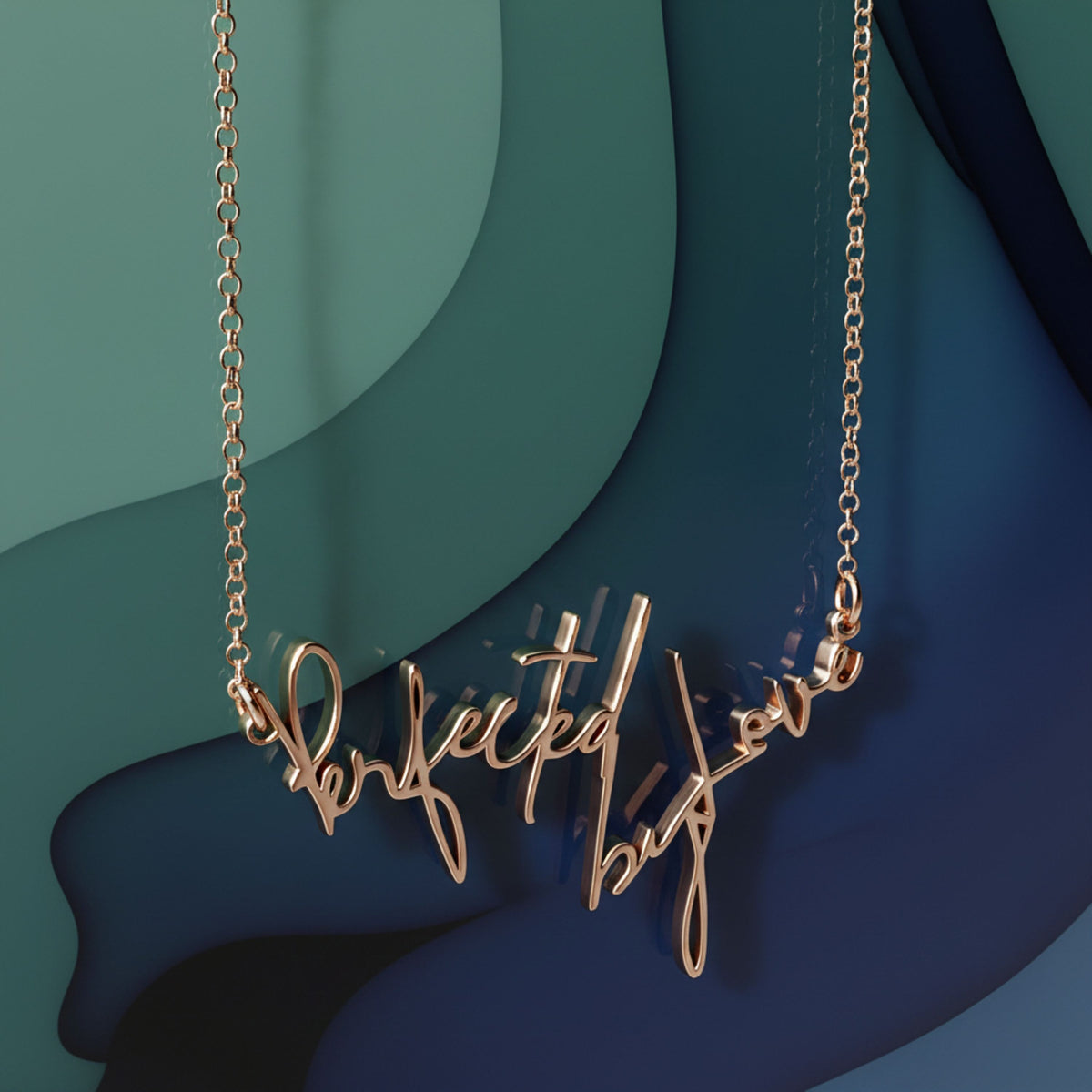 Rachel's Worth Perfected by Love 18K Rose Gold Vermeil Affirmation Necklace inspired by God's transforming grace and love.