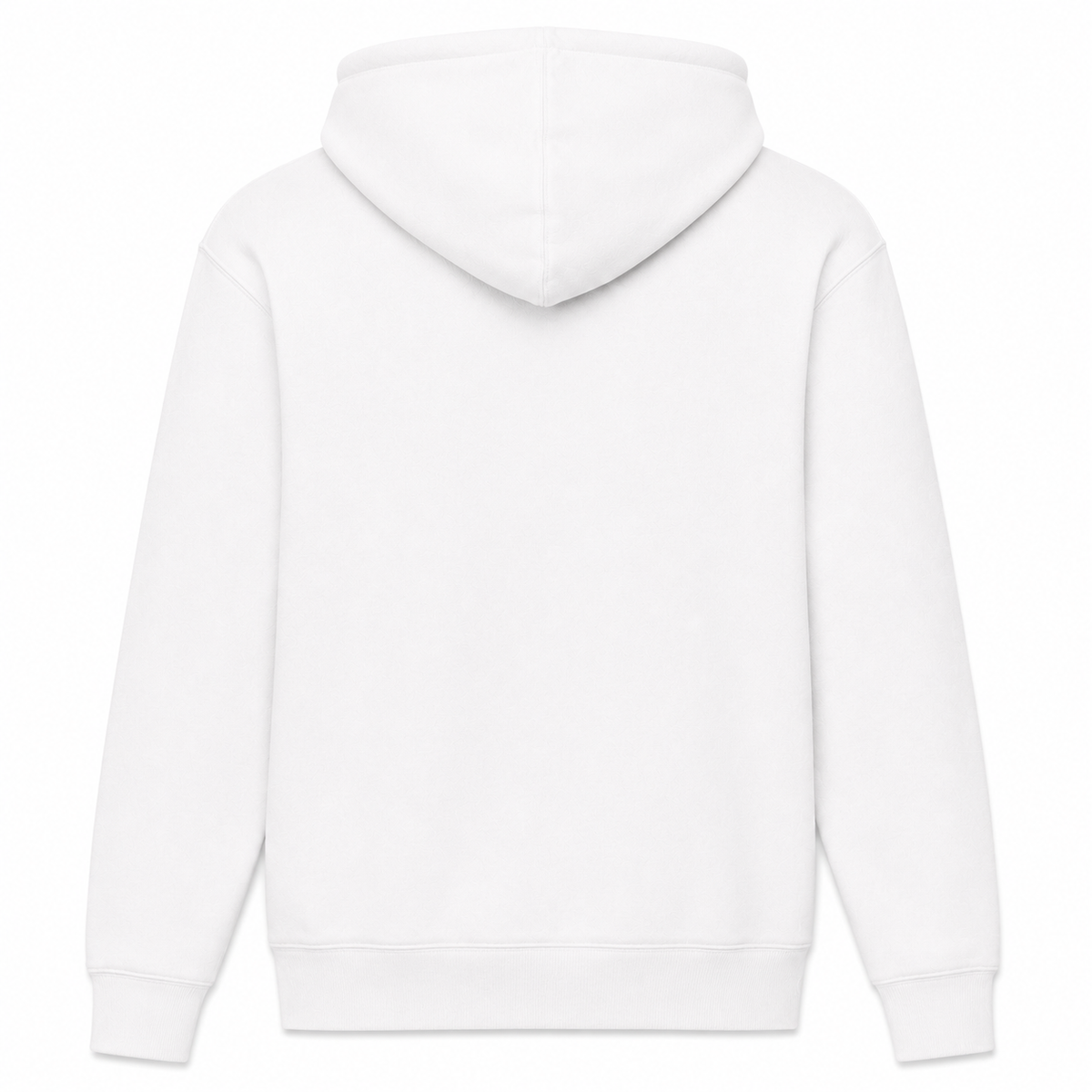 Back view of the Rachel's Worth Demise White Hoodie showing its relaxed everyday silhouette.