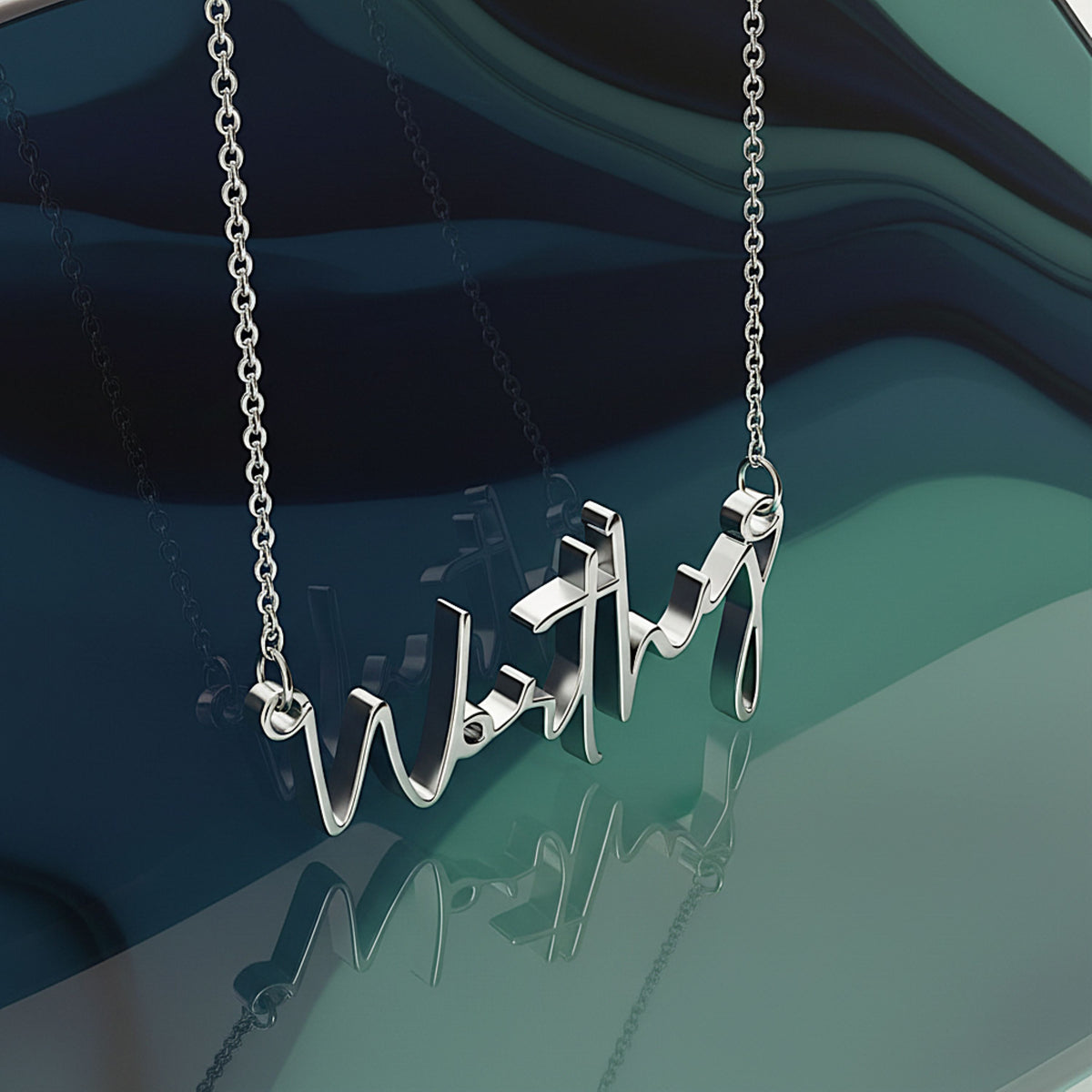 Rachel's Worth Worthy Sterling Silver Affirmation Necklace inspired by God-given worth, faith, and purpose.