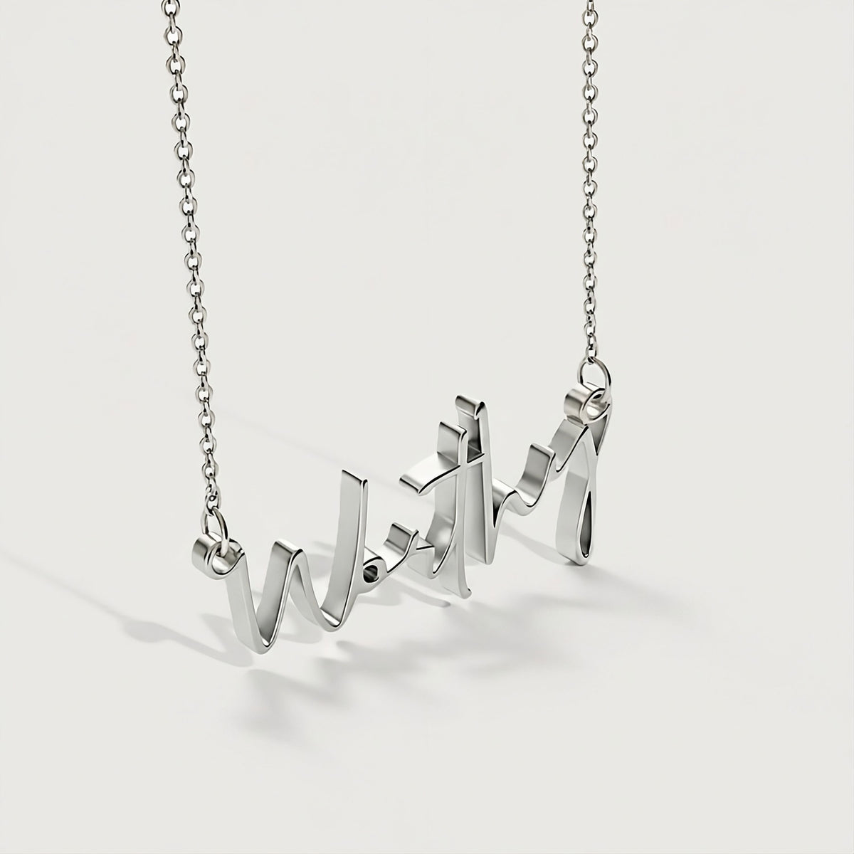 Detailed view of the .925 sterling silver craftsmanship on the Rachel's Worth Worthy Necklace.
