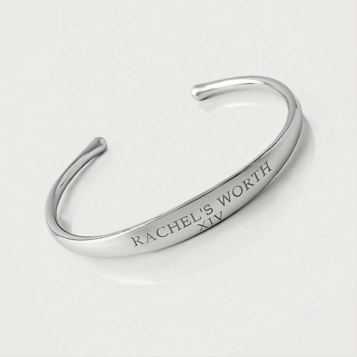 Side profile of the XIV Sterling Silver Cuff Bracelet showing its substantial open-cuff construction.