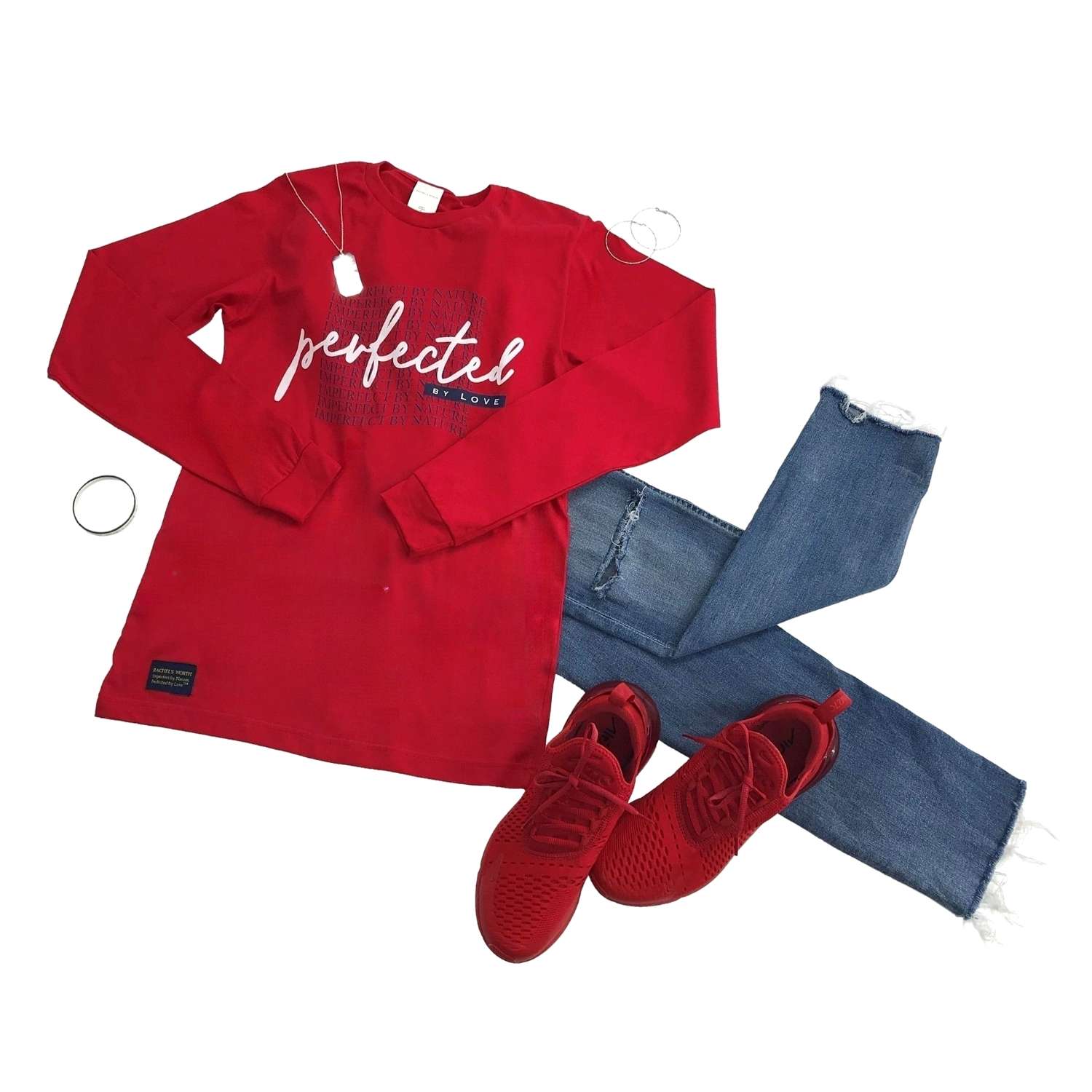 Red Perfected by Love Wave Long Sleeve Shirt Style