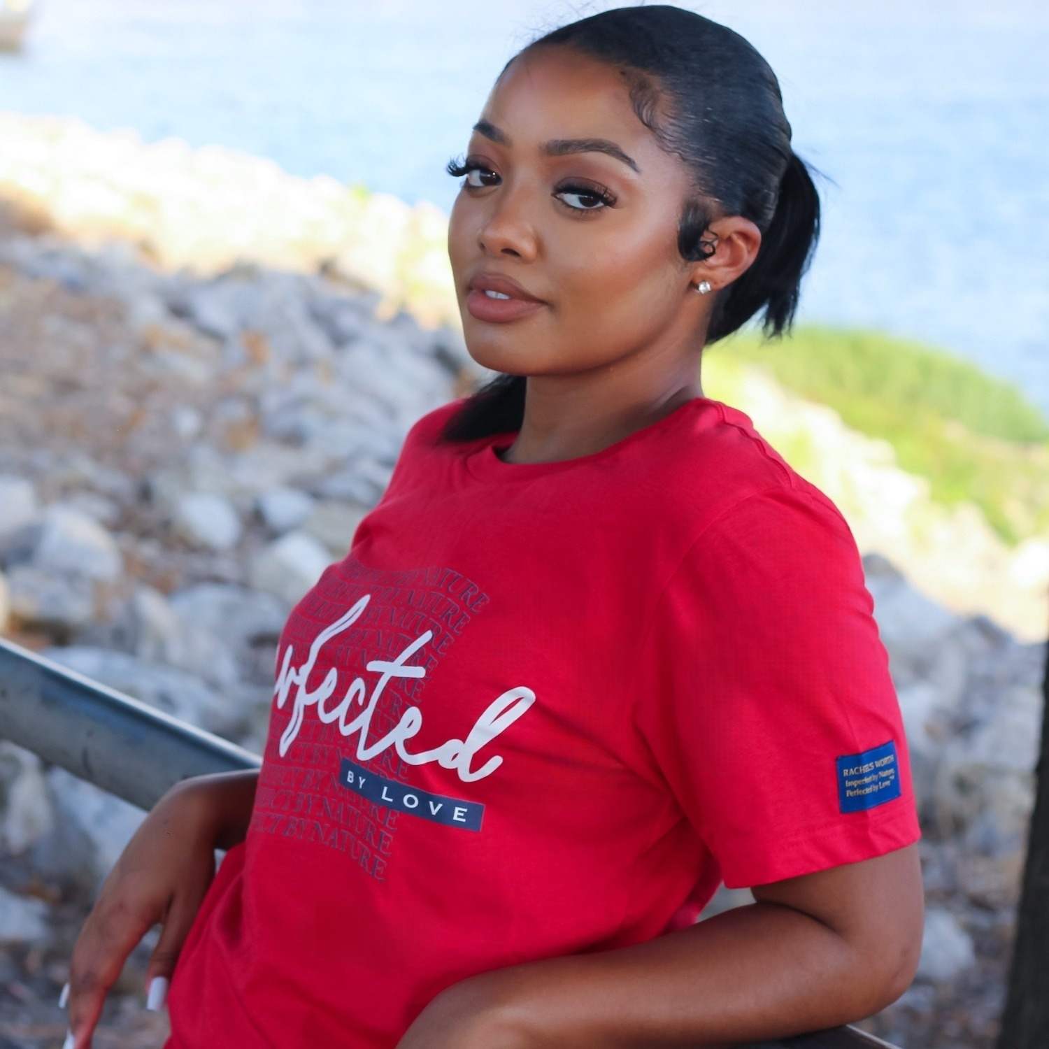 Short Sleeve Red Perfected by Love Tee Model
