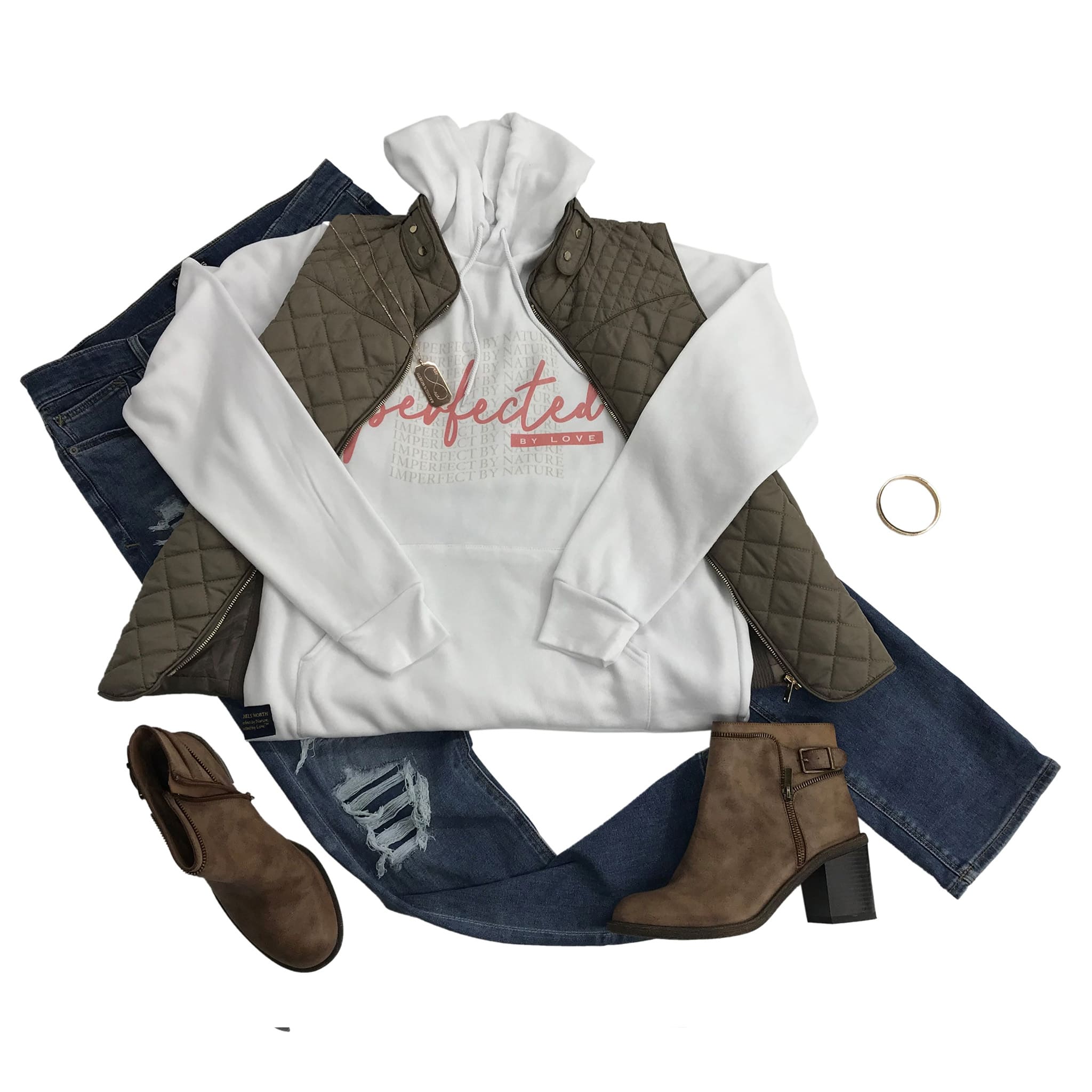 White Imperfect by Nature Waves Hoodie Outfit